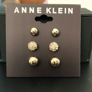 Anne Klein trio Crystal and ball stud earrings